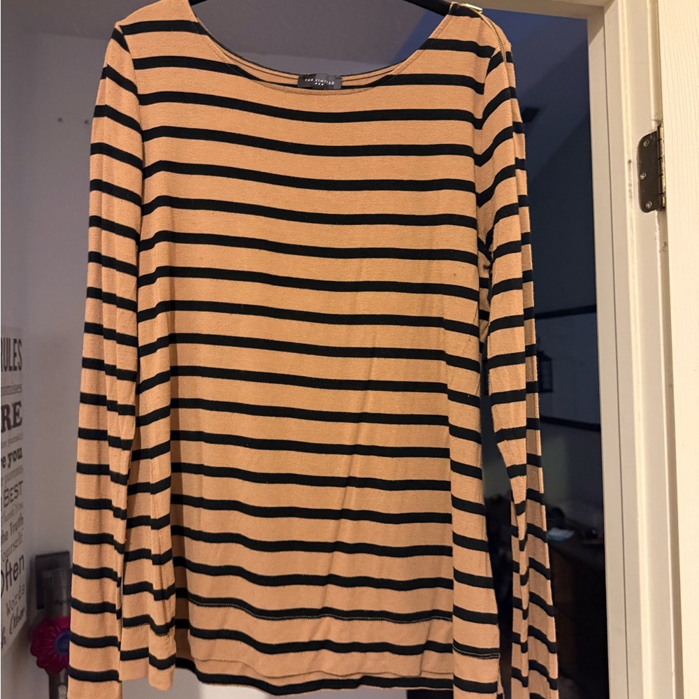 The Limited Black and Tan Striped Long Sleeve Top